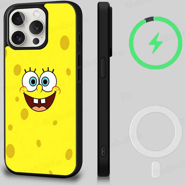 SpongeBob Puppen Handyhülle für Apple iPhone 17 16 15 14 13 12 11 Pro Max Plus mit MagSafe Kabellosem Laden in Gelb - Bild 1
