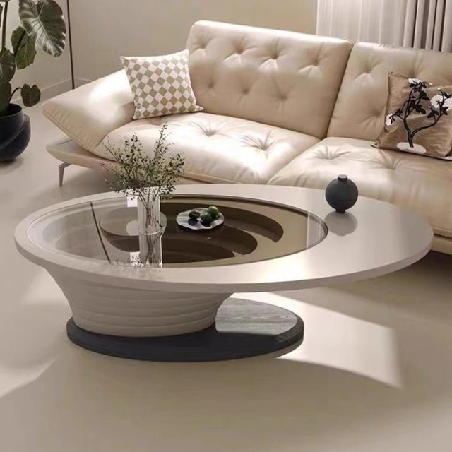 Moderner ovaler Couchtisch DUTRIEUX in Weiß mit glänzender Oberfläche für dein Wohnzimmer - Bild 1