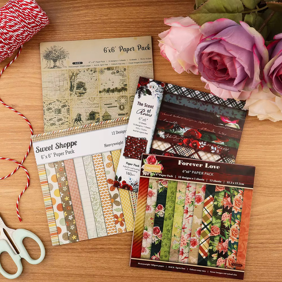12er Packung Bastelpapier mit Rosen und Gittermuster für DIY Geschenkkarten und Scrapbooking, Pink und Mehrfarbig, B/H: 15,24 x 15,24 cm - Bild 2