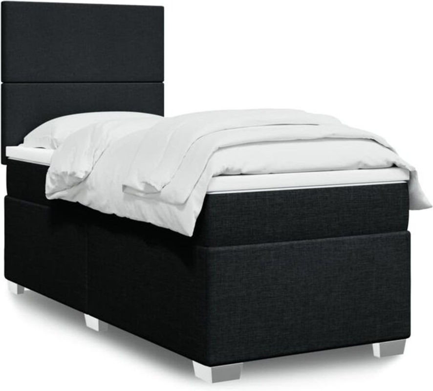 vidaxl Boxspringbett mit Matratze in Schwarz aus Stoff, B/B: 90 x 190 cm - Bild 1