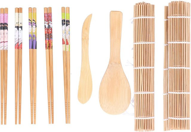 GoolRC Sushi-Zubereitungsset aus Bambus mit Rollmatte, Spatula und Essstäbchen in Beige - Bild 1