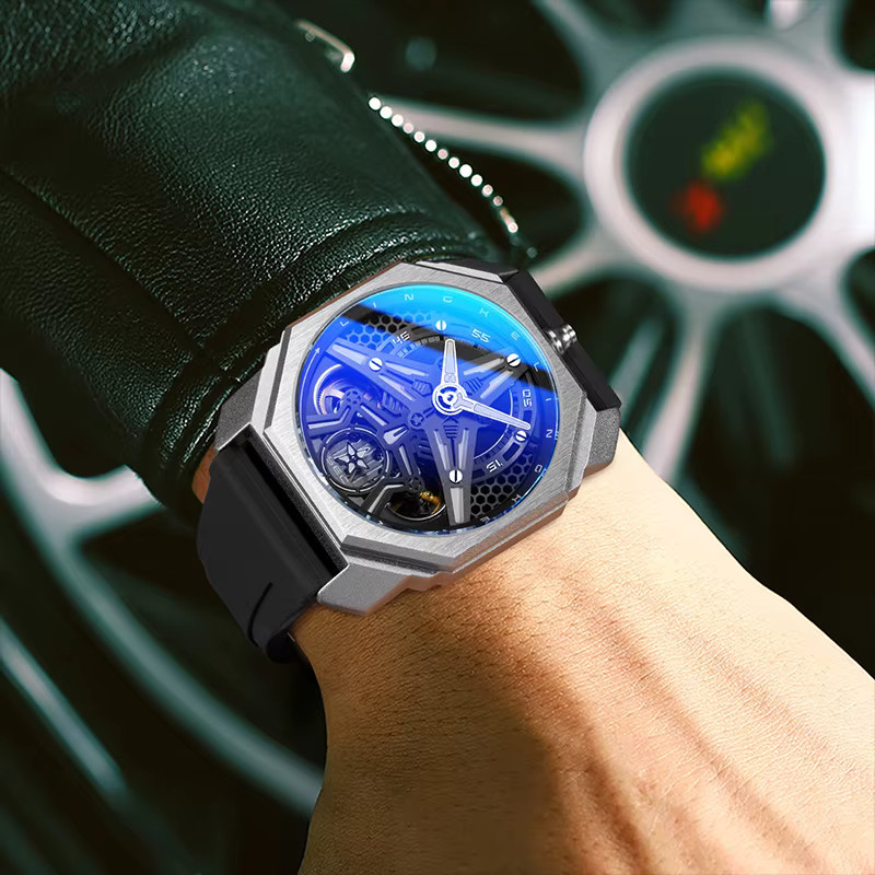 LINGKE Chronograph-Armbanduhr, Automatik, Edelstahl, Blau, Herren - Bild 2