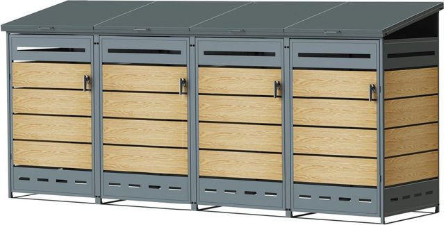 Hardin 4er Mülltonnenverkleidung in Holzoptik aus Stahl, Anthrazit, B/T/H: 280 x 77,5 x 130,5 cm - Bild 1