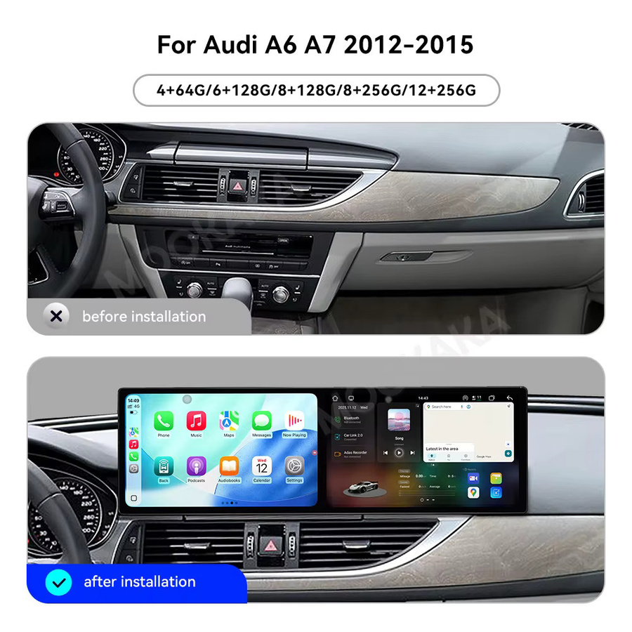 Aotsr Android 15 Auto-Stereo-Multimedia-Player für Audi A6 A7 2012-2015 mit Carplay, GPS-Navigation und DSP, 18,2 Zoll, Schwarz - Bild 2