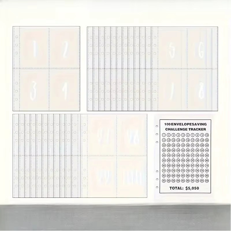 Transparente Geldumschläge aus Kunststoff für Geldspar-Herausforderungen und A5-Ordnereinlagen, 100 Stück - Bild 3