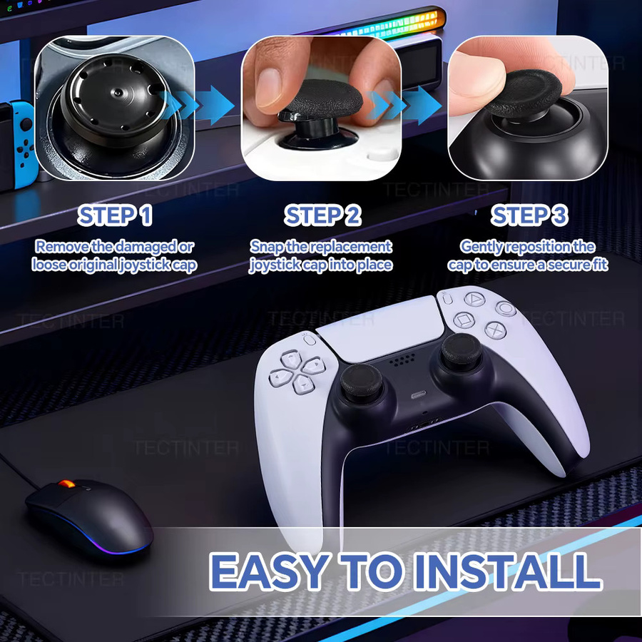 TECTINTER Joystick Ersatz Kappen für PS5 und PS4 Controller, Thumbstick Grip Abdeckung in Schwarz, PlayStation 5 Spiel Zubehör - Bild 6