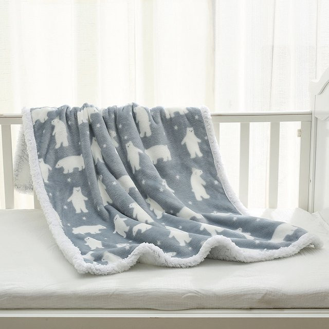Warme Baby Fleece Decke für Neugeborene in Beige, doppelschichtige Winter-Pucktuch-Decke für Kinderwagen und Babybett - Bild 1