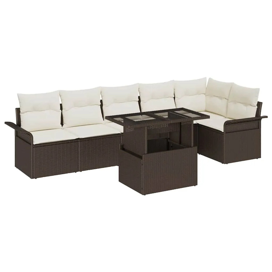 vidaXL 7-teiliges Garten Sofa Set in Braun aus Poly Rattan mit Kissen und Stahlrahmen - Bild 2