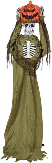 HOMCOM Halloween Animierte Pop-up-Kürbis-Skelett Deko mit Sound und Licht, Lebensgroßes Skelett für Indoor und Outdoor, Höhe: 173 cm - Bild 1