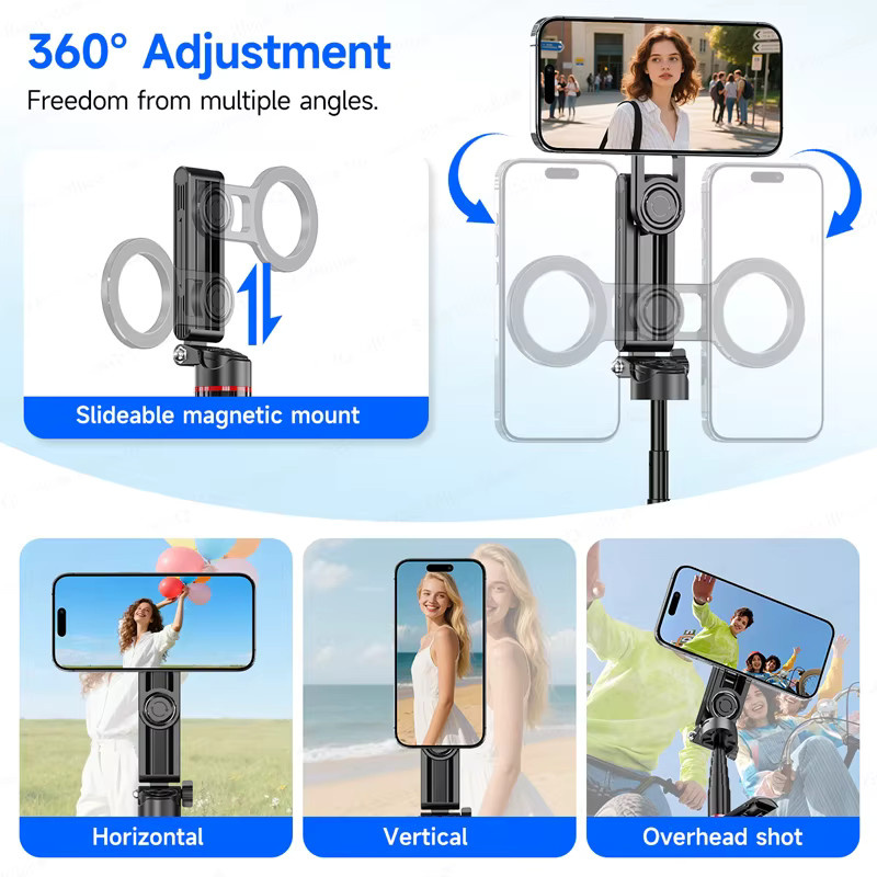TOKQI Magnetischer Handyhalter Mini-Selfie-Stick mit 360 Grad Einstellung und Bluetooth Fernbedienung für iPhone und Android in Schwarz - Bild 4