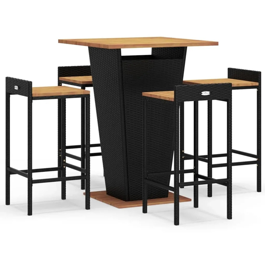 vidaXL 5-tlg Gartenbar-Set aus schwarzem PE-Rattan und Akazienholz für Garten und Terrasse - Bild 2