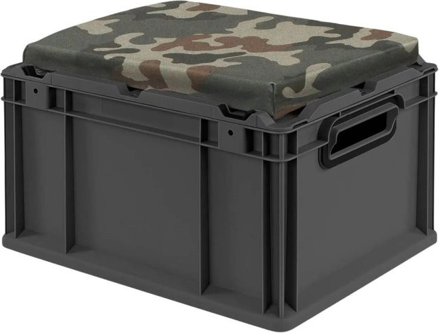 PROREGAL Eurobox Nextgen Seat Box Camouflage Sitzbox in Schwarz und Grün, H x B x T: 26,5 x 30 x 40 cm, 20 Liter Transportbox aus Polypropylen - Bild 1