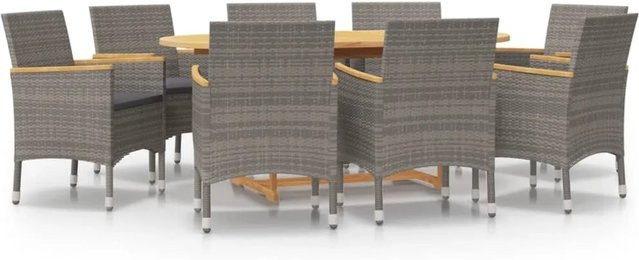 vidaXL 9-tlg Garten-Essgruppe Modell 10 aus Akazien-Massivholz mit Kissen in Schwarz und Grau - Bild 1