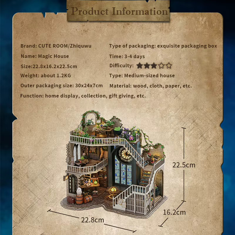 CUTEBEE Miniatur-Puppenhaus-Set, Holz, Fantasy, mit Licht - Bild 3
