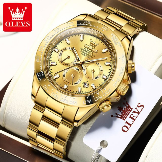 OLEVS Chronograph Automatik, Edelstahl, Gold, Schwarz, Herren - Bild 1