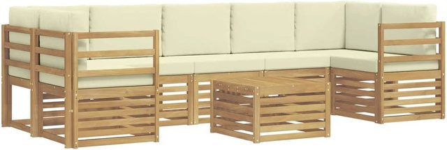 vidaXL Outdoor-Sofagarnitur 8-teilig in L-Form aus Akazienholz mit Kissen, Weiß und Beige - Bild 1