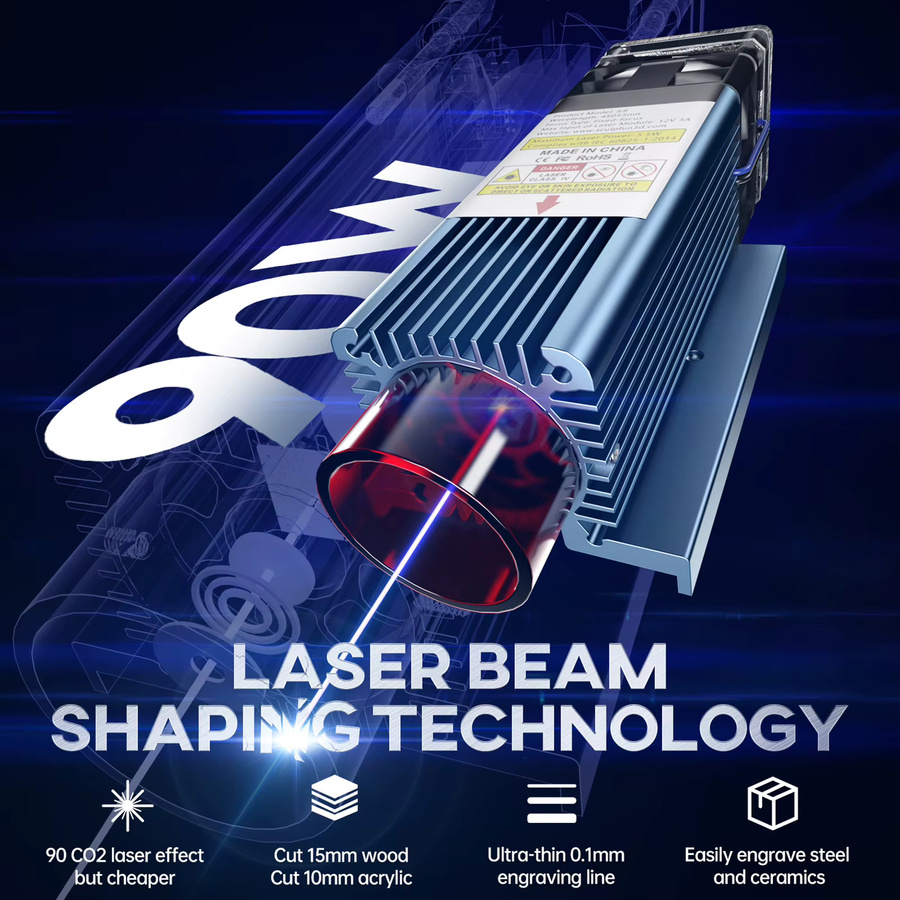 SCULPFUN S9 Lasergraviergerät aus Vollmetall für ultrafeine Gravur und präzises Schneiden von Holz und Metall mit festem Fokus - Bild 5