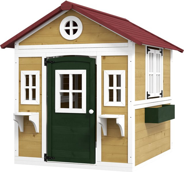 Outsunny Spielhaus für Kinder aus Holz in Beige mit Tür, Fenstern und Blumenkästen, B/T/H: 114 x 126,4 x 135 cm - Bild 1