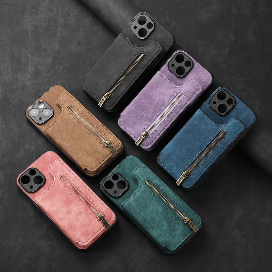HQBBRO Leder-Geldbörse mit Reißverschluss und magnetischer Doppelschnalle für iPhone 16 Pro Max 17 Air 15 14 Plus 13 12 11 SE, Farbe: Schwarz - Bild 6