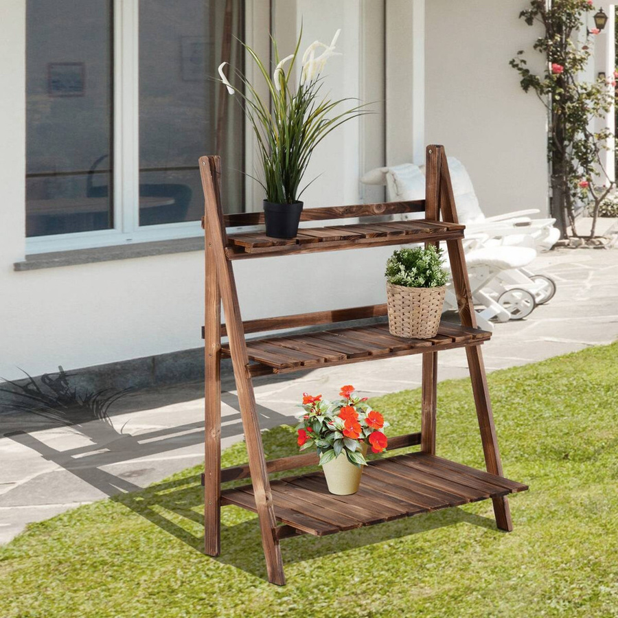 Outsunny Pflanzentreppe aus Tannenholz in Braun mit 3 Stufen, B/T/H: 80 x 37 x 93 cm - Bild 5