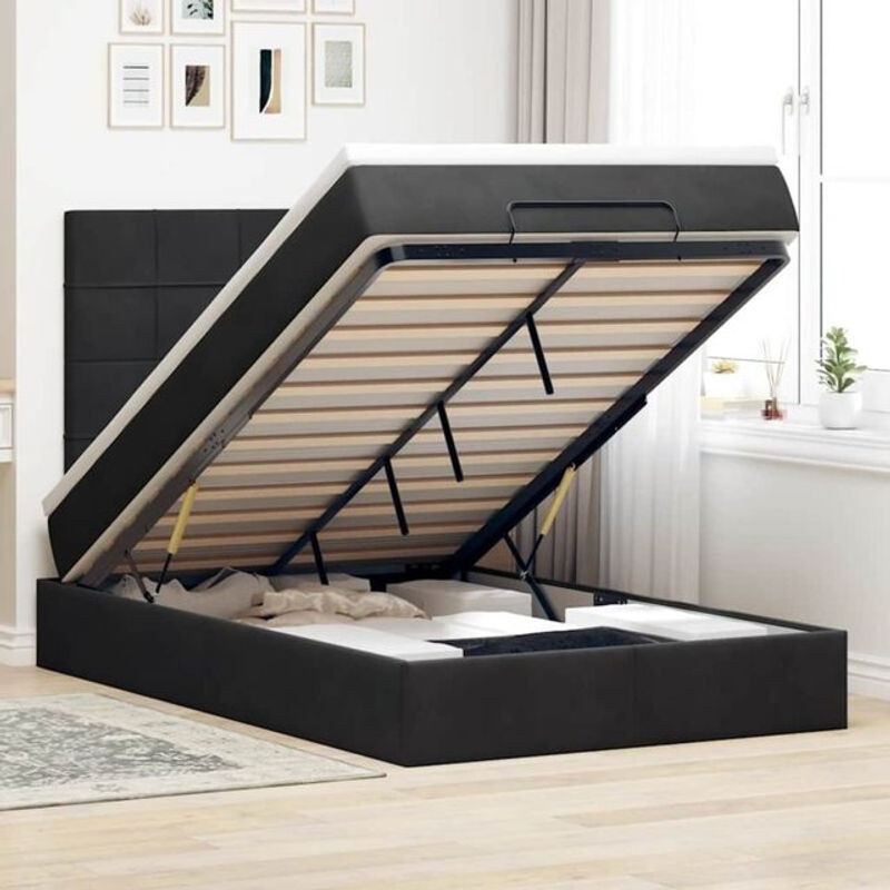 Vidaxl Ottoman Polsterbett aus Samt mit LED und Matratze, Schwarz, B: 120 cm, L: 190 cm - Bild 1