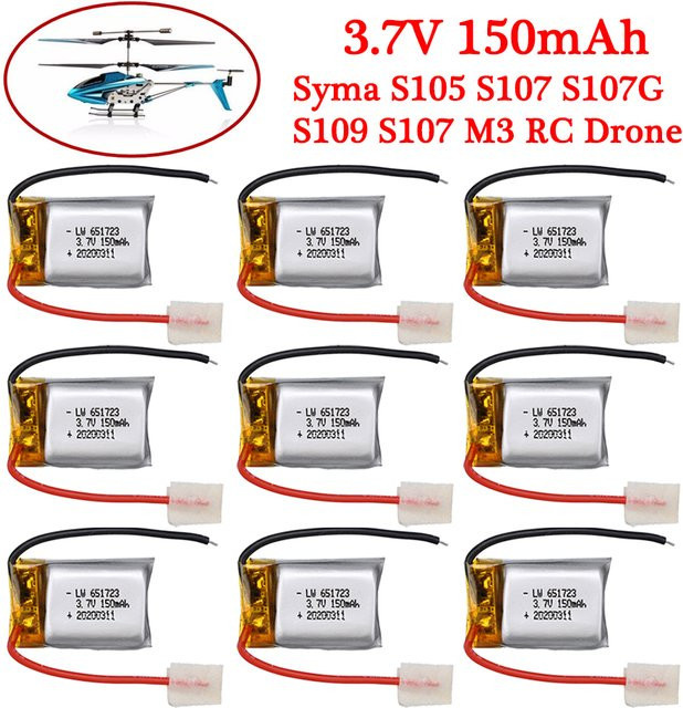 Syma Li-Po Akku 3,7 V 150 mAh 20C für Syma S107 S107G S107-19 und Skytech M3 Drohnen und Hubschrauber in Silber - Bild 1