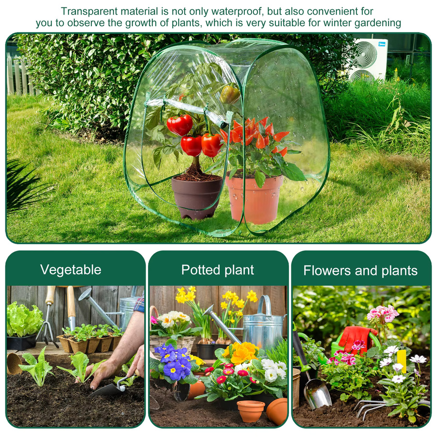 Tragbares Mini-Gewächshaus aus transparentem PVC für den Outdoor-Pflanzenschutz, faltbare Gewächshaus-Abdeckung für deinen Garten - Bild 5