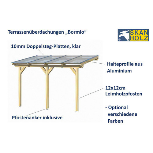 Skan Holz Terrassenüberdachung Bormio aus Leimholz in Schiefergrau, Breite: 434 cm, Tiefe: 400 cm - Bild 3