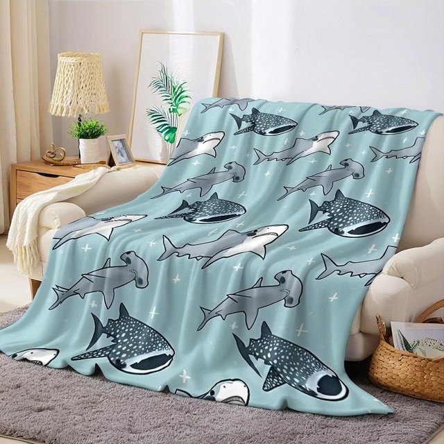 JMG Household Supplies Flanell-Haifisch-Decke in Blau, weich und warm, B/B: 100 x 150 cm - Bild 1