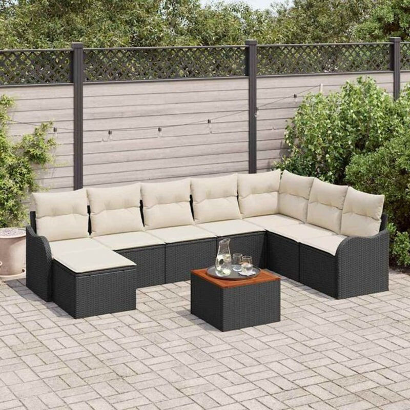 Vidaxl Garten-Sofa-Set 9-teilig aus Rattan und Metall in Schwarz, Weiß und Beige im modernen Design - Bild 1