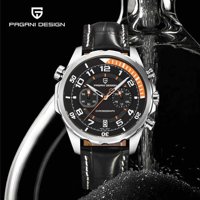 PAGANI DESIGN Chronograph, Quarz, Edelstahl, Saphirglas, Leder, Herren, Grün - Bild 1