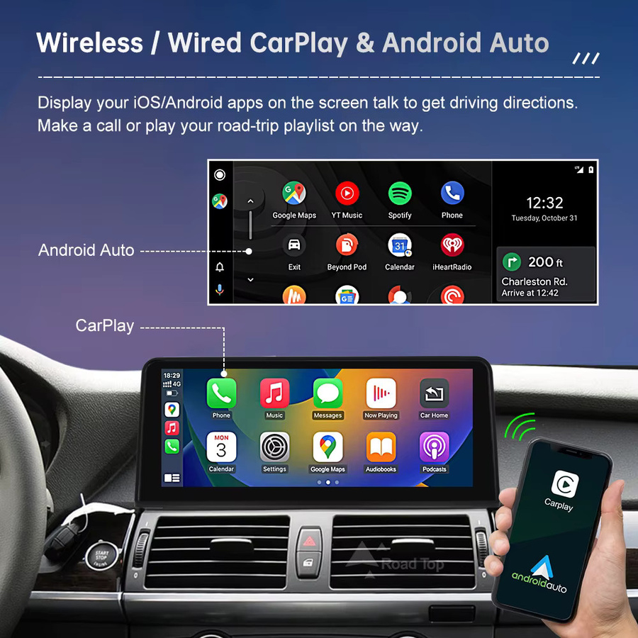 Road Top Drahtloser CarPlay Touchscreen Multimedia-Player für BMW X5 E70 und X6 E71 (2007-2013) mit Android Auto und Bluetooth in Schwarz - Bild 3