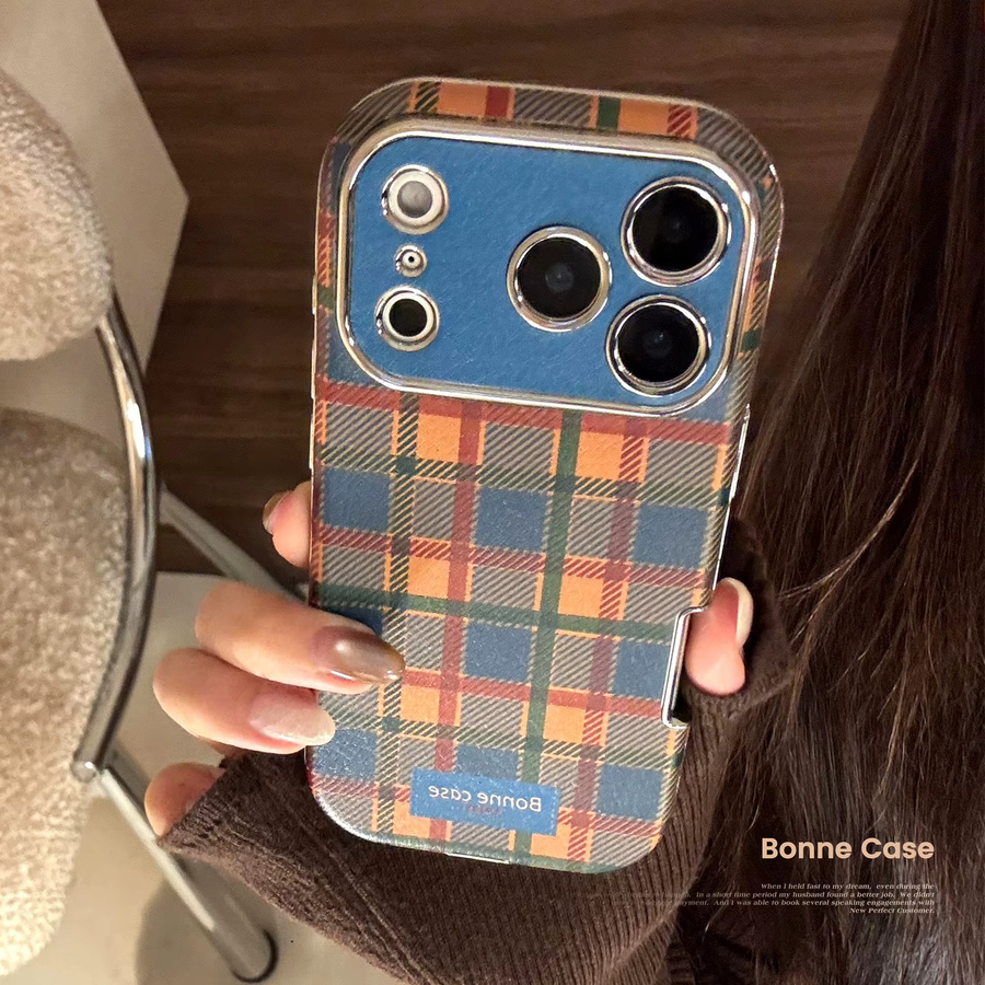 Potdemiel Handyhülle mit koreanischem Gittermuster und Ledertextur für iPhone 11 bis iPhone 17 Pro Max Plus, stoßfestes Softcover in Multicolour - Bild 2