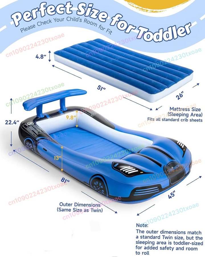 Aufblasbares Reisebett aus PVC in Blau für Kleinkinder und Kinder mit Tragetasche für Camping und Garten, B/T/H: 205,74 x 114,3 x 56,9 cm - Bild 3