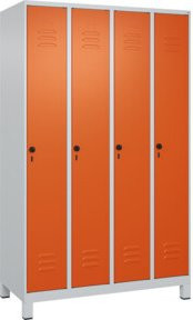 C+P Spind Classic PLUS Garderobenschrank mit 4 Abteilen, Stahl, Grau/Orange, H x B x T: 195 x 120 x 50 cm - Bild 1