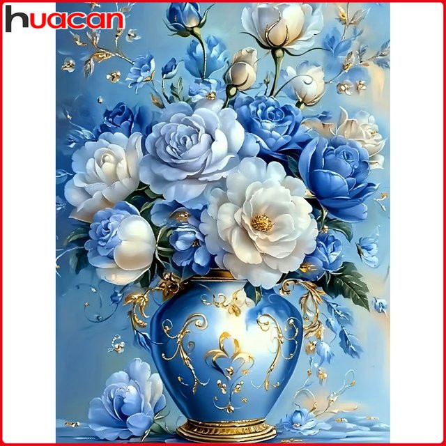 Huacan Diamantmalerei Set mit Pfingstrosen in der Vase, Rundbohrer Mosaik Set, Multicolour, B/H: 30 x 20 cm - Bild 1