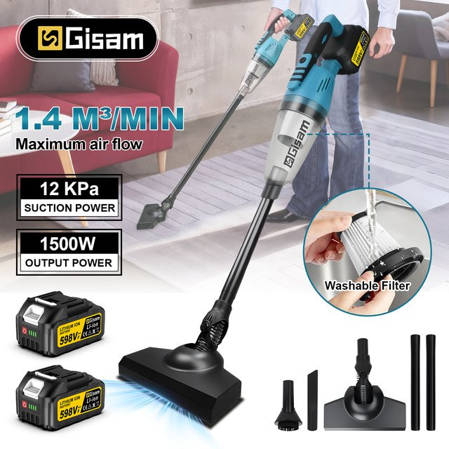 Gisam Akku-Handstaubsauger mit 12kPa Saugkraft, kabelloser Multifunktionsreiniger in Blau für Makita 18V Akku - Bild 1