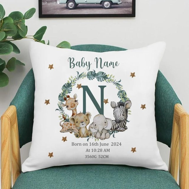 Personalisierter Kissenbezug mit Safari-Tier und Namen von JMG Clothing, Farbe Weiß, B/T: 50 x 50 cm - Bild 1