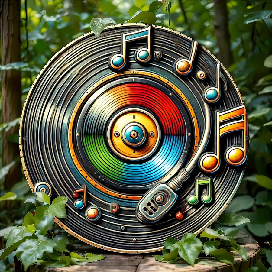 HELLOYOUNG Vintage-Blechschild mit Vinyl-Schallplatten und Musiknoten, Multicolor Wanddekoration, B/H: 20 x 20 cm - Bild 5