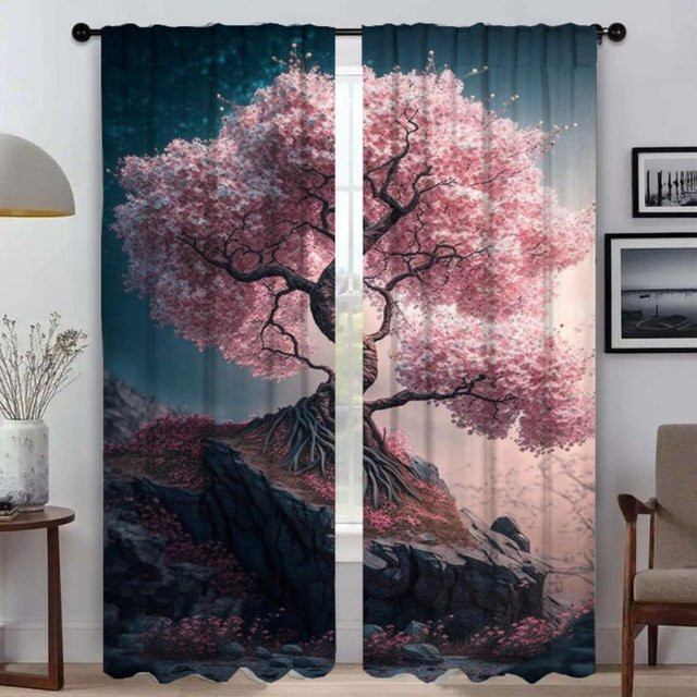 Baumvorhänge für Schlafzimmer und Wohnzimmer als Mückenschutz und Raumteiler, 2er-Set, Farbe: Pink, B: 50 cm, H: 70 cm - Bild 1