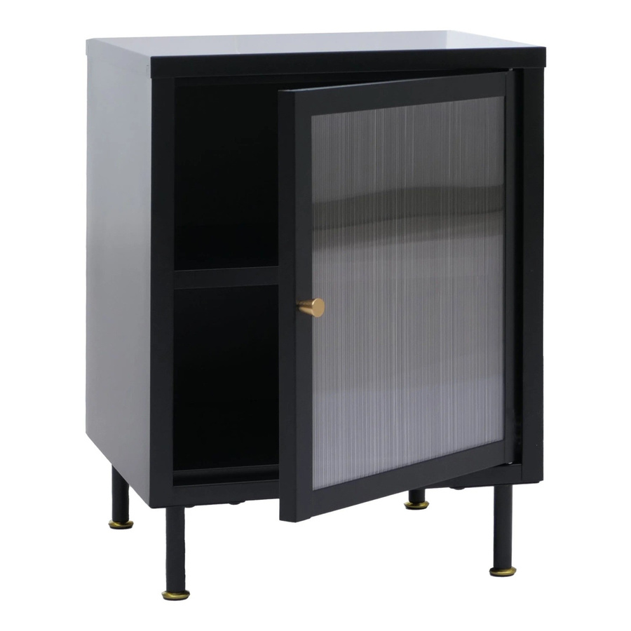 MCW Nachttisch O87 Industrial mit Staufächern aus Metall und Schilfglas, Schwarz, B/T/H: 55 x 41 x 41 cm - Bild 2