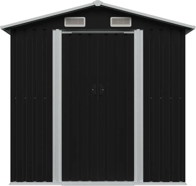 vidaXL Gartenschuppen aus verzinktem Stahl in Anthrazit mit doppelten Schiebetüren, B/T/H: 204 x 132 x 186 cm - Bild 1