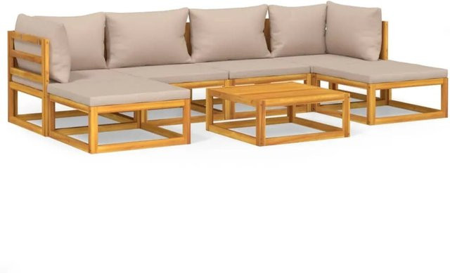 vidaXL 7-tlg Garten-Lounge-Set Modell 5 aus Akazien-Massivholz in Braun mit beigen Kissen - Bild 1