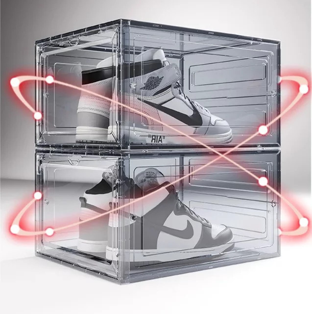 HOCOSHINE Schuhkarton aus Acryl, faltbar und stapelbar, transparent mit magnetischer Tür zur Sneaker-Aufbewahrung - Bild 1