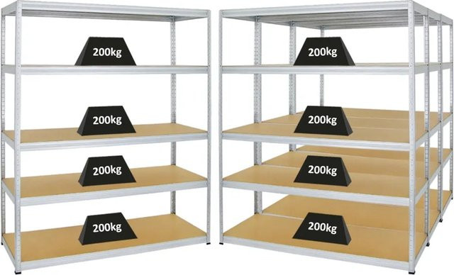 4er Set PROREGAL Schwerlastregal Giant Elephant aus Metall und MDF, Farbe Silber, H x B x T: 180 x 150 x 60 cm, Fachlast 200 kg, verstellbare Regalböden - Bild 1