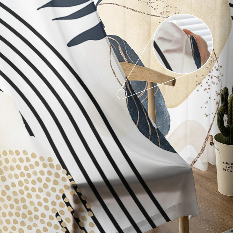 A Family Of Home Textiles Transparente Chiffon-Vorhänge mit Aquarell-Palmblatt-Design, B: 135 cm, H: 114 cm - Bild 3