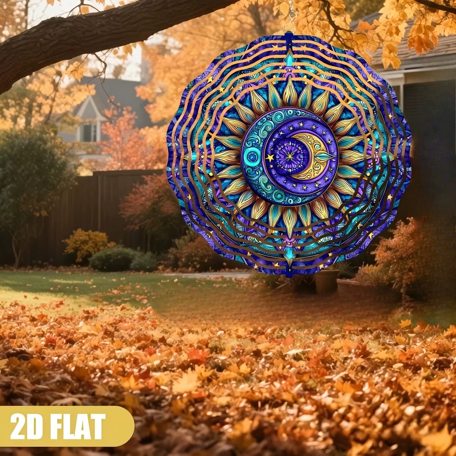 CIFBUY Boho Mandala Windspiel aus Metall mit Sonne und Mond in Blau Lila Gold - Bild 3