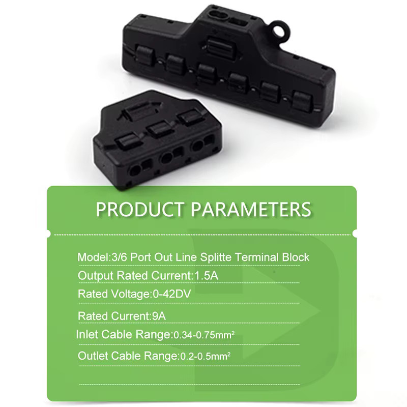 DIY GO Quick Connect Niederspannungs-Draht-Splitter Verteilerblock in Schwarz mit 3 oder 6 Ports für LED-Streifen und Beleuchtung - Bild 2