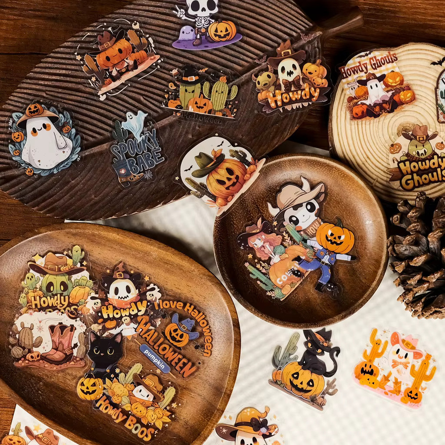 56-teiliges Set transparente PET-Aufkleber mit Halloween-Cowboy Motiven von BulingBulingStickers Store in Multicolor für DIY-Handtagebücher - Bild 4