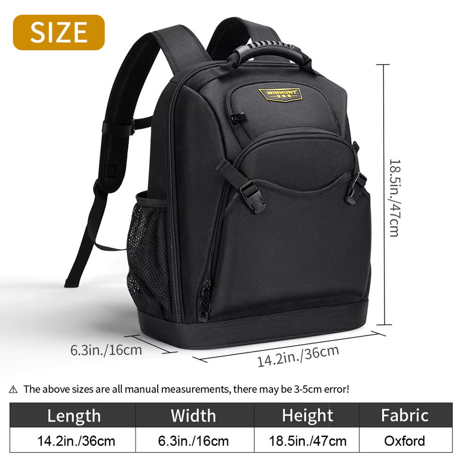 Multifunktionale und verschleißfeste Werkzeugtasche von WINHUNT in Schwarz mit gepolstertem Schultergurt, B/T/H: 47,0 x 36,0 x 19,0 cm - Bild 5